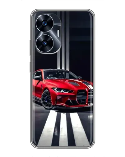 Чехол для Realme C55 с картинкой «Красная BMW на дороге»