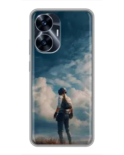 Чехол для Realme C55 с картинкой «Герой PUBG на скале»