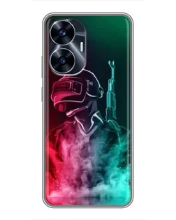 Чехол для Realme C55 с картинкой «PUBG — огненный воин»