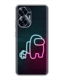 Чехол для Realme C55 с картинкой «Among Us неон-арт»