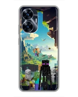 Чехол для Realme C55 с картинкой «Эндермен в лесу»