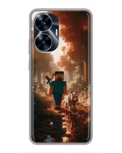 Чехол для Realme C55 с картинкой «Стив в лесу»