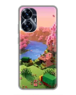 Чехол для Realme C55 с картинкой «Розовое дерево Minecraft»