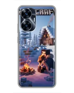 Чехол для Realme C55 с картинкой «Зимний Minecraft»