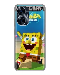 Чехол для Realme C55 с картинкой «Губка Боб Minecraft»