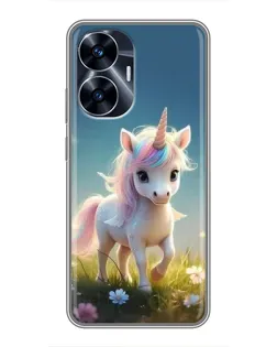 Чехол для Realme C55 с картинкой «Единорог на поляне»