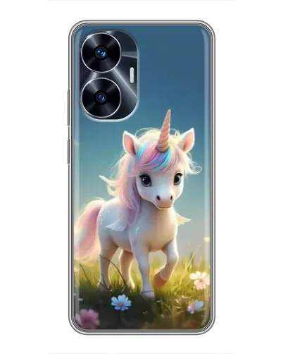 Чехол для Realme C55 с картинкой «Единорог на поляне»