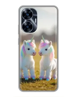 Чехол для Realme C55 с картинкой «Пара единорогов»