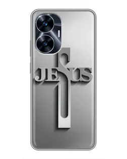 Чехол для Realme C55 с картинкой «Металлический крест Jesus»