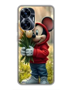 Чехол для Realme C55 с картинкой «Микки с тюльпанами»