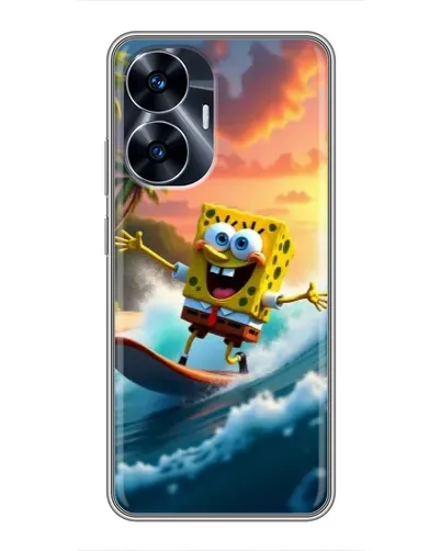 Чехол для Realme C55 с картинкой «Губка Боб серфингист»