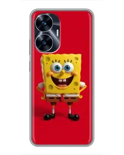 Чехол для Realme C55 с картинкой «Спанч Боб на красном»