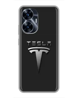 Чехол для Realme C55 с картинкой «Стальной логотип Tesla»