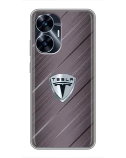 Чехол для Realme C55 с картинкой «Металлическая текстура Tesla»