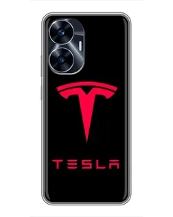 Чехол для Realme C55 с картинкой «Tesla Red Logo»