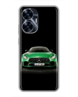 Чехол для Realme C55 с картинкой «Mercedes — неоновый лого»
