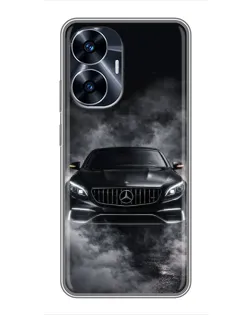 Чехол для Realme C55 с картинкой «Mercedes в дыму»