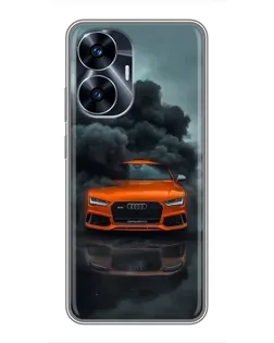 Чехол для Realme C55 с картинкой «Audi в облаках дыма»