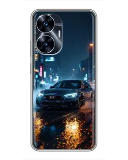 Чехол для Realme C55 с картинкой «Ночной город и Audi»