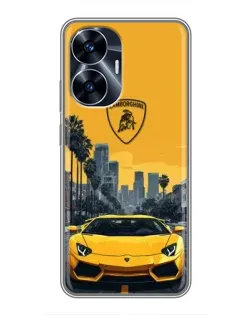 Чохол для Realme C55 з картинкою «Жовтий Lamborghini місто»