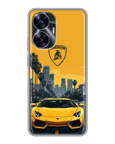 Чохол для Realme C55 з картинкою «Жовтий Lamborghini місто»