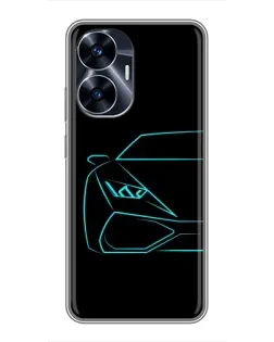 Чохол для Realme C55 з картинкою «Блакитний силует Lamborghini»