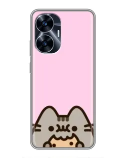 Чехол для Realme C55 с картинкой «Pusheen и печенье»