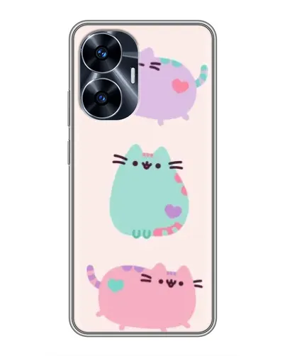 Чехол для Realme C55 с картинкой «Pusheen трио»