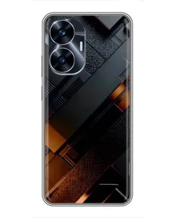 Чехол для Realme C55 с картинкой «Черные геометрические блоки»
