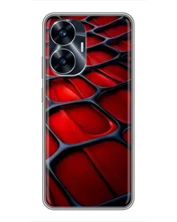 Чехол для Realme C55 с картинкой «Красная глянцевая сетка»