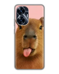 Чехол для Realme C55 с картинкой «Капибара с языком»