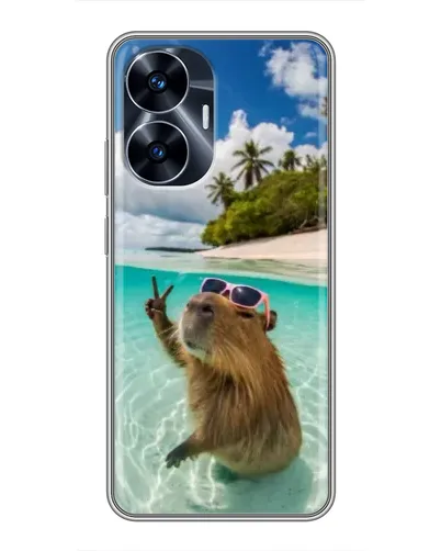 Чехол для Realme C55 с картинкой «Капибара на море»
