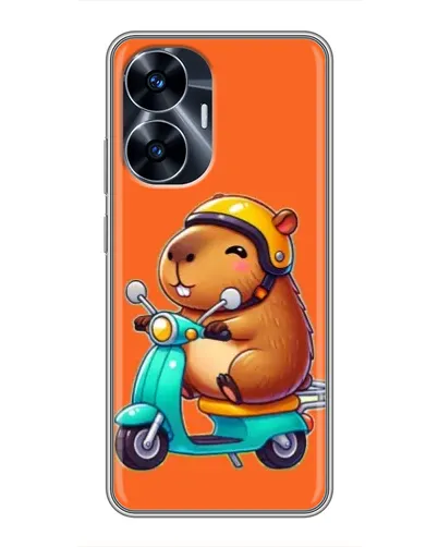 Чехол для Realme C55 с картинкой «Капибара на скутере»