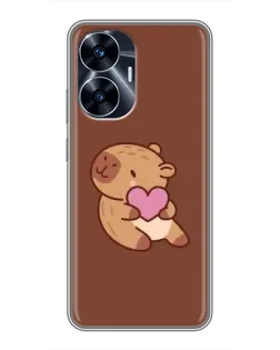Чехол для Realme C55 с картинкой «Капибара с сердцем»