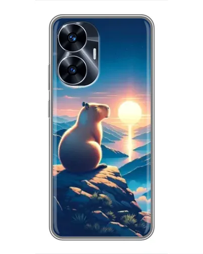 Чехол для Realme C55 с картинкой «Закат солнца с капибарой»
