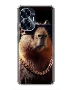 Чехол для Realme C55 с картинкой «Капибара золотая цепь»