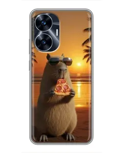 Чехол для Realme C55 с картинкой «Капибара с пиццей»
