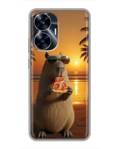 Чехол для Realme C55 с картинкой «Капибара с пиццей»