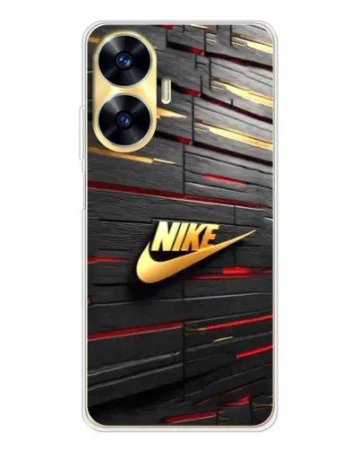 Чехол для Realme C56 с картинкой «Золотой Nike на металле»