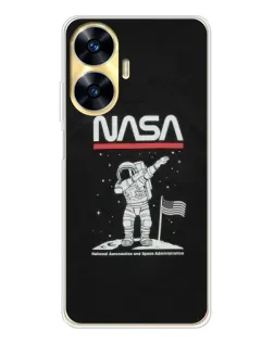 Чехол для Realme C56 с картинкой «NASA — шагаем по Луне»