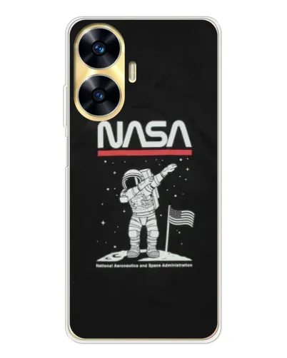 Чехол для Realme C56 с картинкой «NASA — шагаем по Луне»
