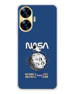 Чехол для Realme C56 с картинкой «NASA — лунная миссия»
