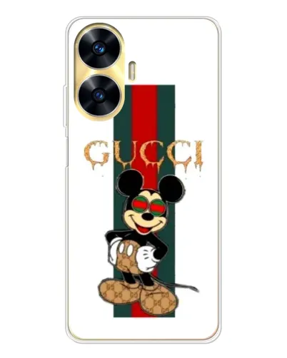 Чехол для Realme C56 с картинкой «Микки Маус Gucci — полосы»