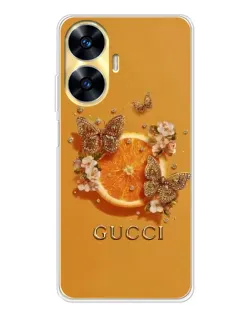 Чехол для Realme C56 с картинкой «Gucci — золотые бабочки»