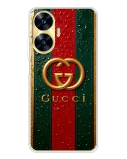 Чехол для Realme C56 с картинкой «Gucci — фирменная полоса и золото»