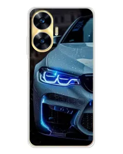 Чехол для Realme C56 с картинкой «Взгляд BMW с синими фарами»