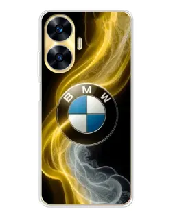 Чехол для Realme C56 с картинкой «Золотистый дым BMW»