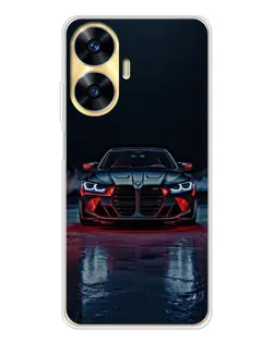 Чехол для Realme C56 с картинкой «BMW на мокрой дороге»