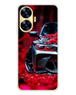 Чехол для Realme C56 с картинкой «Спортивная BMW и цветы»