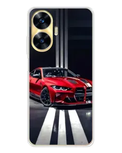 Чехол для Realme C56 с картинкой «Красная BMW на дороге»